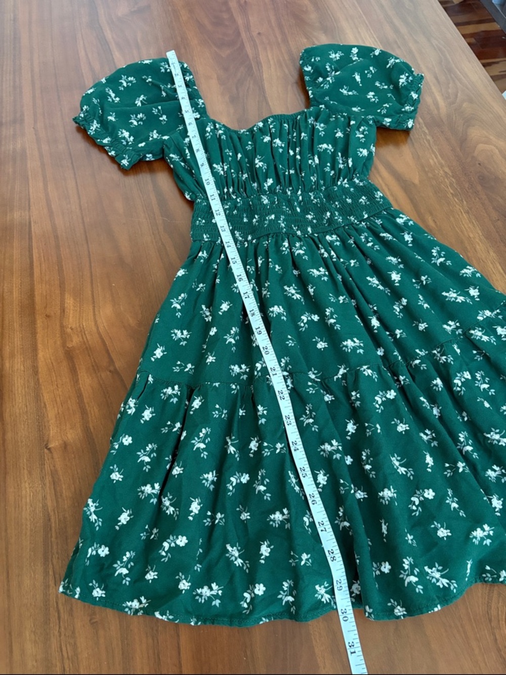 Hollister Green Floral Smocked Mini Dress Short Puff Sleeve with Shorts! - Picture 7 of 8
